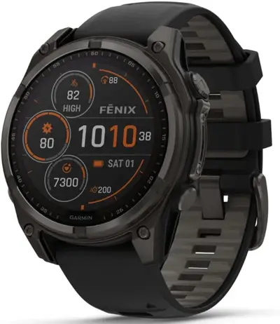 Capa Garmin Relógio Fenix 8 Safira Cinza Titânio 47mm com Monitor Cardíaco de Pulso e GPS