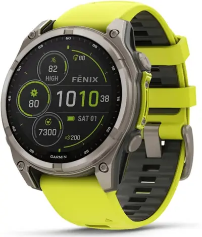 Capa Garmin Relogio Fenix 8 Solar Safira Amarelo Titânio 47mm com Monitor Cardíaco de Pulso e GPS