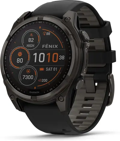 Capa Garmin Relógio Fenix 8 Solar Safira Cinza Titânio 47mm com Monitor Cardíaco de Pulso e GPS