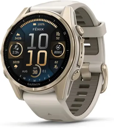 Capa Garmin Relógio Fenix 8s Safira Ouro 43mm com Monitor Cardíaco de Pulso e GPS