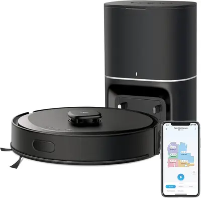 Capa Tapo RV30 MAX Plus - Aspirador robô, potência de sucção ultra de 5300 Pa com limpeza, base de esvaziamento automático de 3L, navegação LiDAR+IMU avançada, controlo por voz e aplicação
