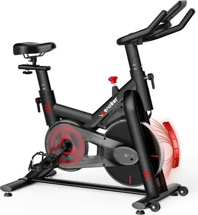 Capa Wenoker Bicicleta ergométrica magnética, bicicleta ergométrica para casa | Bicicleta de giro de baixo ruído com capacidade de peso de 158 kg, assento ajustável e guidão, cursos de fitness para perda